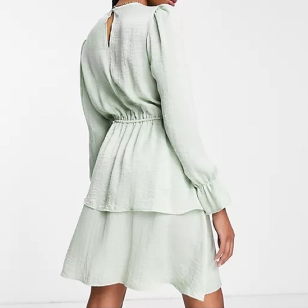 Anthropologie FLOUNCE sea green long sleeve feminine and luxurious ruffle dress - Picture 7 of 11